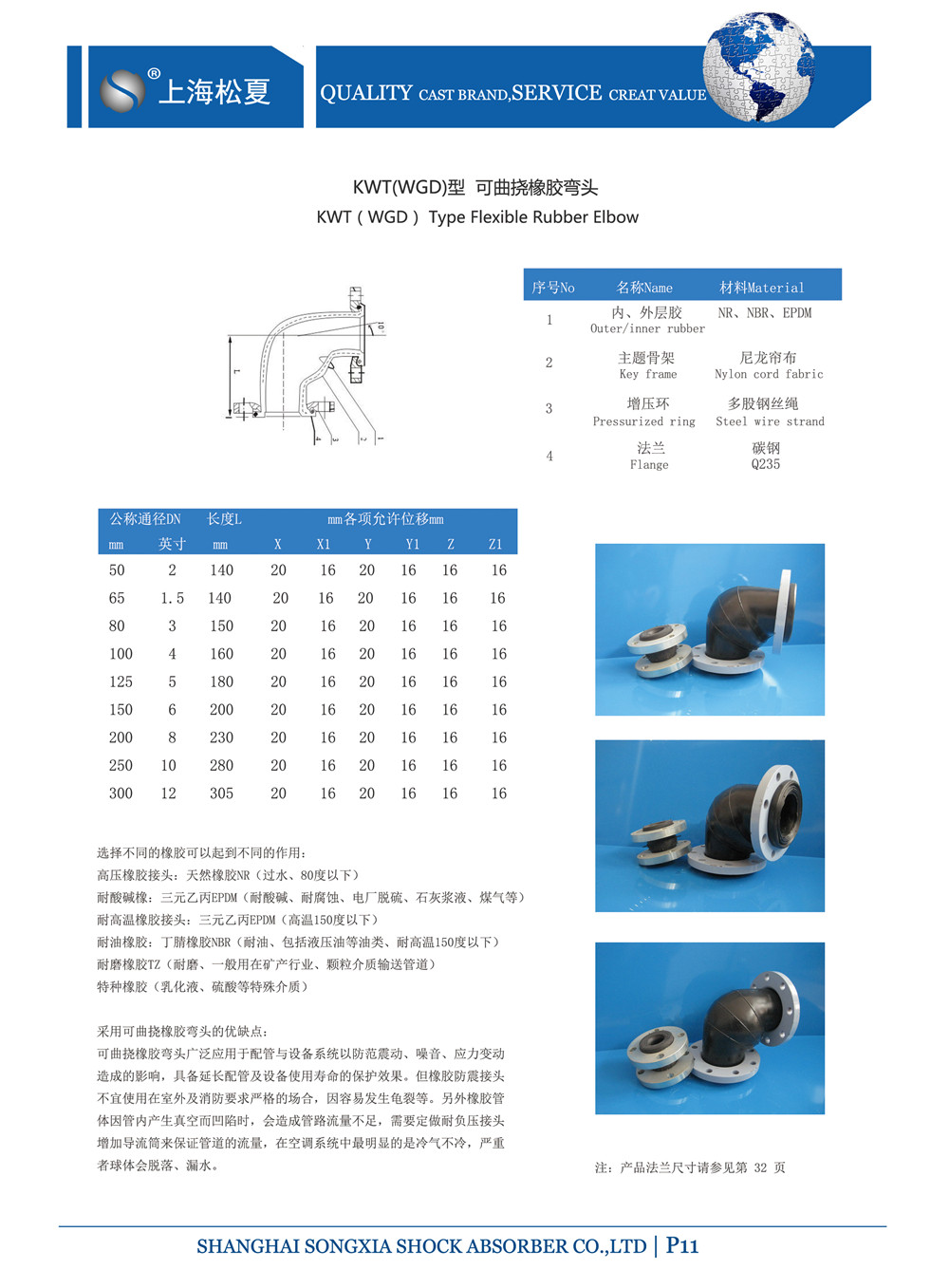 KWT-100-1.6Mpa-吸收循環(huán)泵90度橡膠彎頭